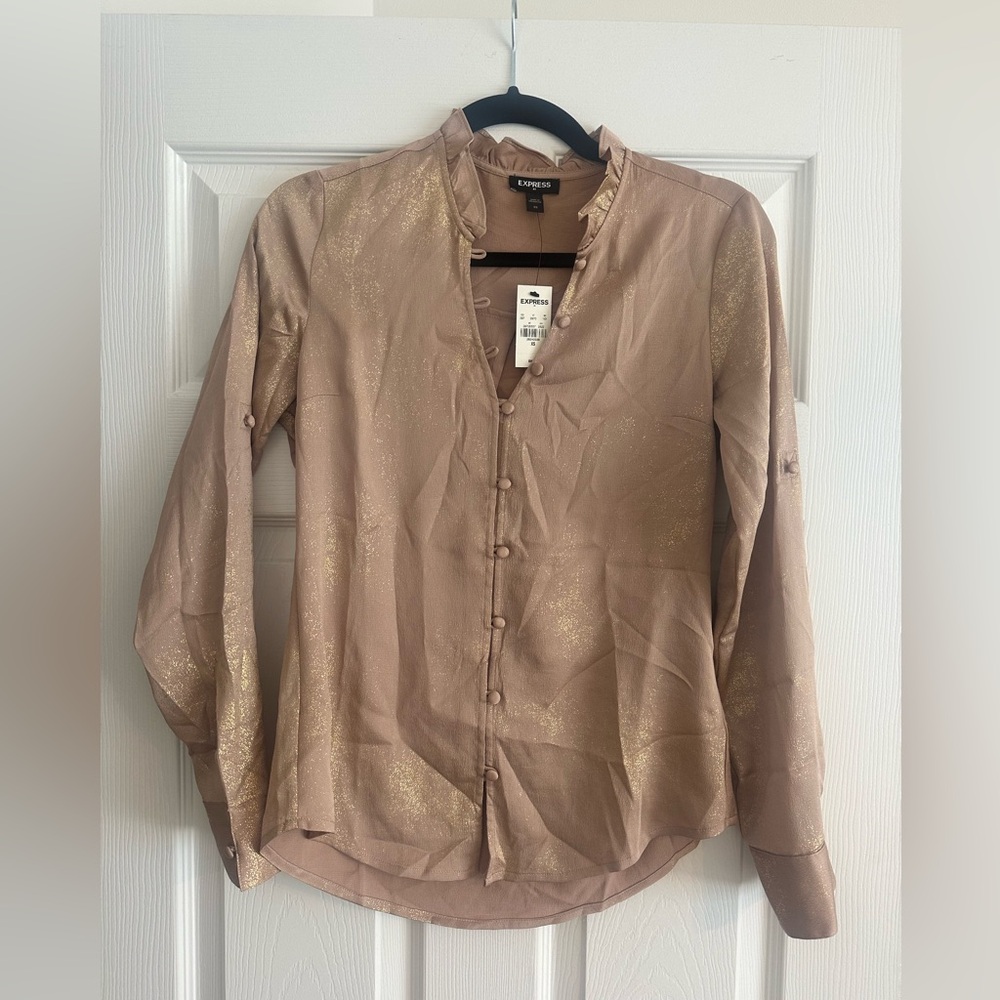 Gold Shimmer Express Blouse, NWT XS